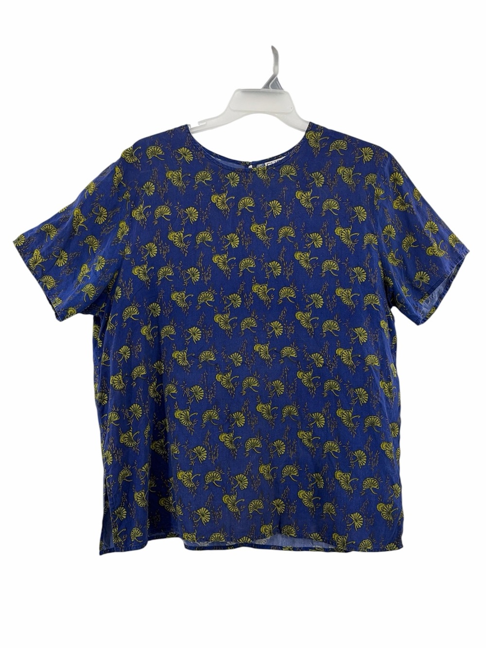 CLIO II Womens Blue Short Sleeve Floral Print Top Blouses Size 1X Vintage Charm